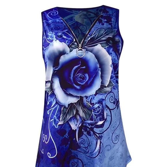 🔴 CLEARANCE 🏷️ NWT 💙 ROYAL BLUE/BLACK ROSE ZIPPER TANK TOP BLOUSE Women’s 4X 20 - Picture 4 of 9